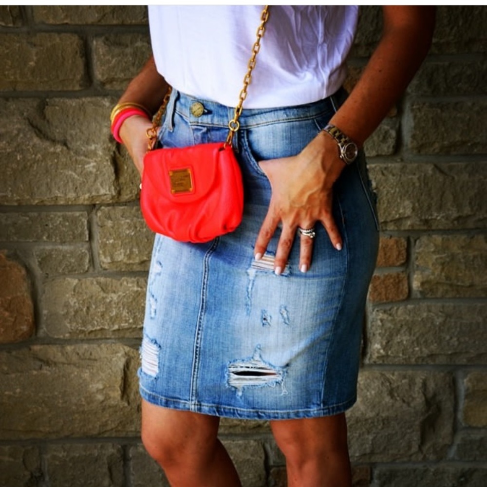Current Elliot distressed denim pencil skirt